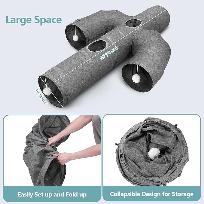 Ownpets Cat Tunnel Sturdy Oxford Fabric Cat Tunnel Toy, Cactus Shape Collapsible Cat Tunnels for Indoor Cats,Interactive Peek Hole Pet Tunnel Tube with Cat Wand Toy