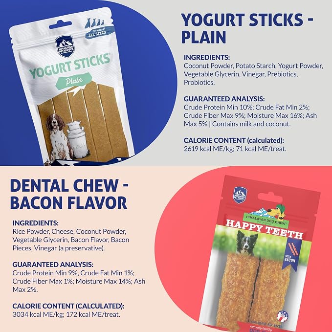 Himalayan Dog Chew Variety Pack, 5 Assorted Dog Chews for All Breeds & Sizes, Soft to Medium Density, Yak Cheese & Yogurt Treats, Grain & Lactose Free