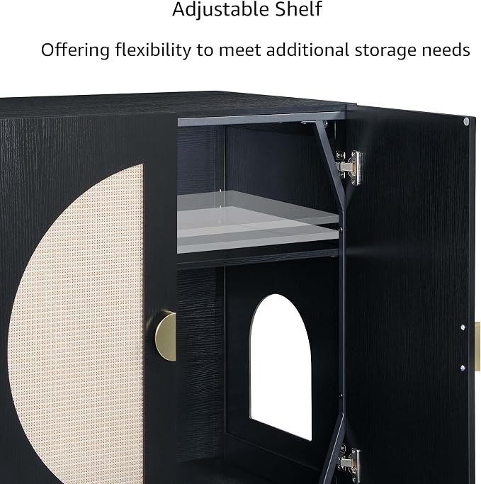 unipaws Tall Cat Litter Box Enclosure with Shelves, Hidden Litter Box Cover for Tall or Top Entry Litter Box, Kitty Enclosed Litter Box Cabinet, Cat Box Furniture, Black