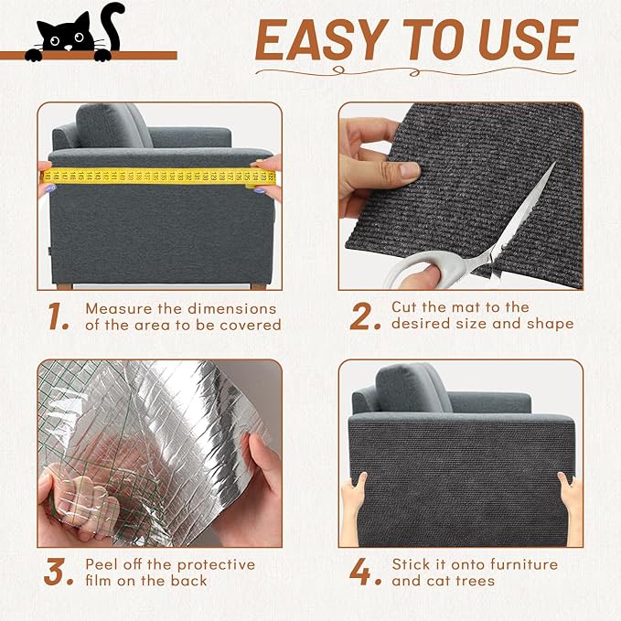 Couch Protector from Cat Claws 78.7" x 15.8" Trimmable DIY Self-Adhesive Cat Scratch Mat for Furniture Couch or Wall Protector, Covering Cat Scratching Post Indoor