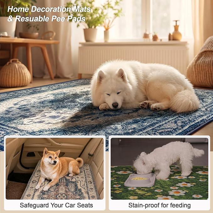 Washable Pee Pads for Dogs, Reusable Puppy Potty Training Pads, Ultra-Absorbent Thick Waterproof Leak-Proof Non-Slip Pads & Mat for Crate, Playpen, Floor, Whelping & Housebreaking , 2 Pack 36"x72"