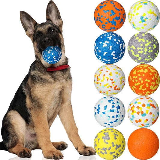 Lenwen 10 Pcs Dog Toy Balls Tennis Ball for Aggressive Chewers Interactive for Large Medium Small Puppy Boredom and Stimulating Bouncy Floating Rubber Toy(2.5 Inch,Bright Color)