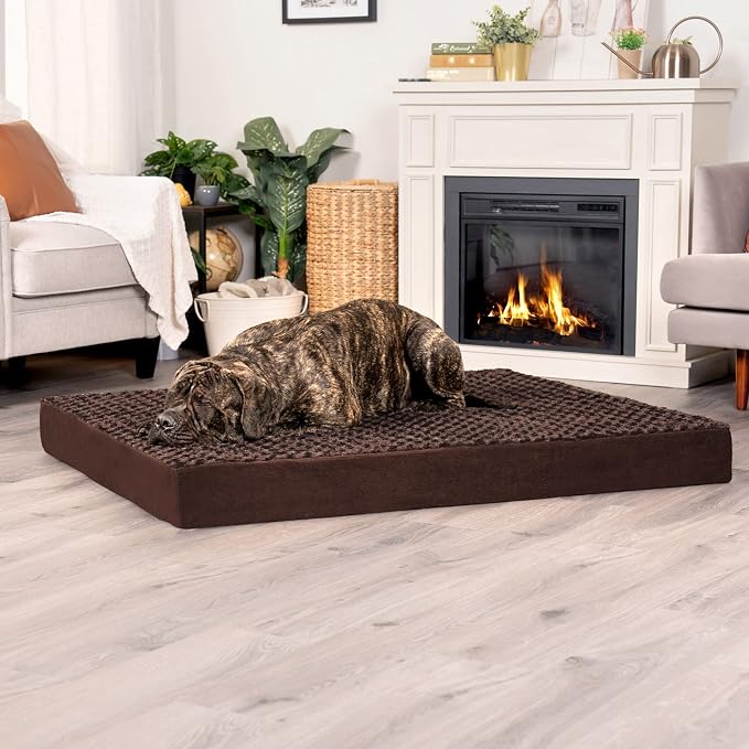 Furhaven Orthopedic Dog Bed for Large Dogs w/ Removable Washable Cover, For Dogs Up to 125 lbs - Ultra Plush Faux Fur & Suede Mattress - Chocolate, Jumbo Plus/XXL