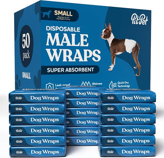 Comfortable Male Dog Diapers - 50-Pack Super Absorbent Disposable Male Dog Wraps- FlashDry Gel Technology, Wetness Indicator Doggie Diapers- Leakproof Belly Wraps for Incontinence, Excitable Urination