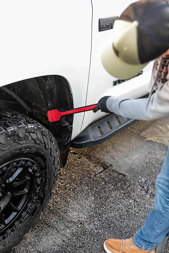Detail Factory - Fender Well Brush - Ergonomic ProGrip Handle, Stiff Synthetic Bristles, Ergonomic Design, Clean Your Wheel Wells with Ease - Red