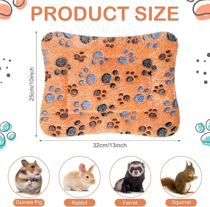 Haull 4 Pcs Waterproof Guinea Pig Bedding Soft Dog Cat Bed Crate Mat Small Animal Plush Cage Liners Rabbit Bunny Kennel Pad Reversible Cozy Pee Thickened Hamster Pad(Paw,13 x 10 Inch)