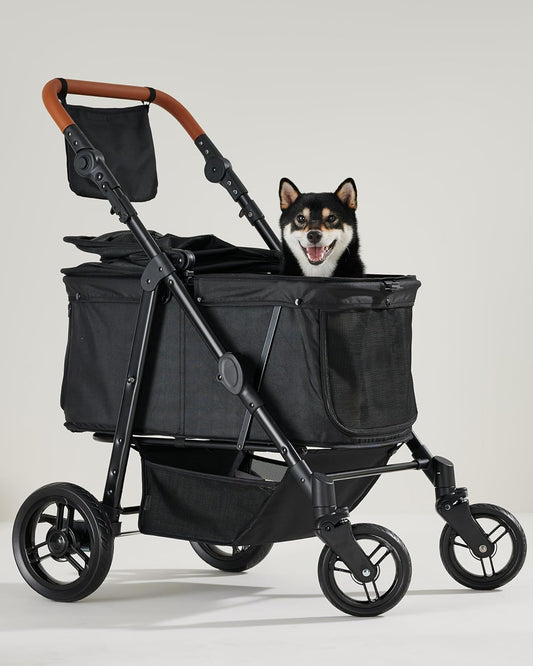 Medium Dog Stroller for Large Dogs, pet Stroller for Medium Dogs Up to 66lbs, All-Terrain with Adjustable Handle & Canopy, Sun Shades, Storage Organizer, Waterproof Oxford Fiber