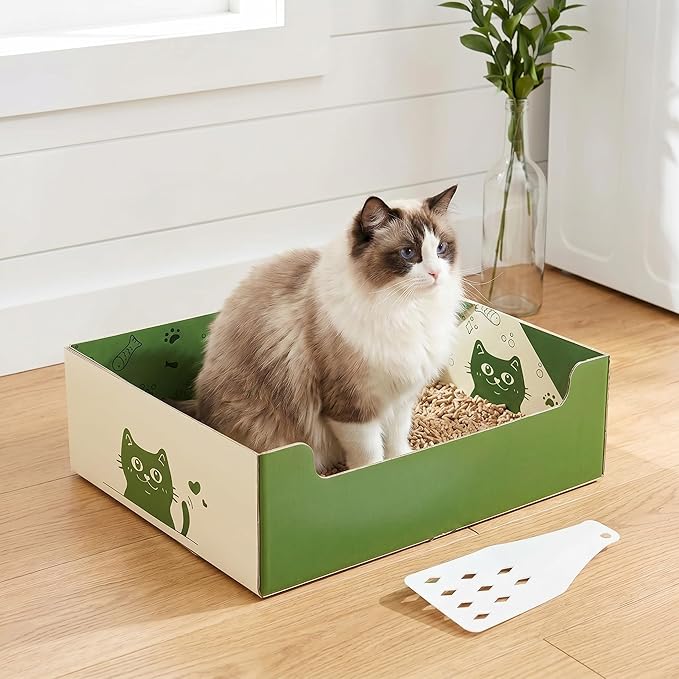 SOUJOY 8 Pcs Disposable Litter Boxes for Cats, Travel Litter Box with Scoop, Double Layer Waterproof Litter Tray for Cats Small Pets, 14.8 x 11.6 x 4.7inch