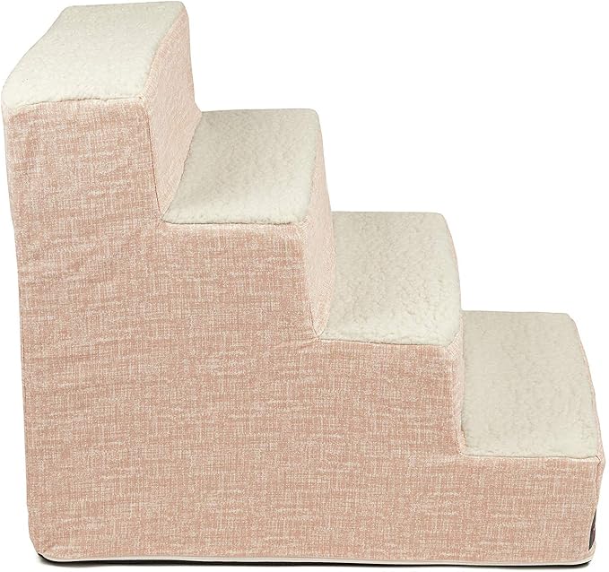 Majestic Pet 4 Step Portable Dog Stairs for Small Dogs to get on Bed Supports 250 lbs or Less – Dog Steps for High Bed with Machine Washable Cover –Pet Stairs for Cats Palette Heathered Blush Pink