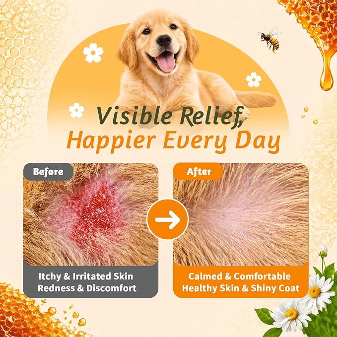 Manuka Honey for Dogs - Allergy & Itch Relief Chews - Skin Comfort & Coat Health - with Quercetin,Krill Oil,Colostrum &Probiotics - Stop Paw Licking, Soothe Itchy Ears & Yeast Balance - 150 Soft Chews