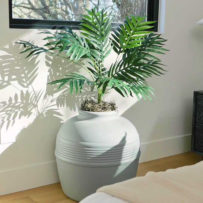 Good Pet Stuff Original Hidden Litter Box Planter, Decorative Cat Litter Enclosure, Carbon Filter, Faux Plant, Round Design, Easy to Clean, Base Kit, Palm Plant, Pebble Gray