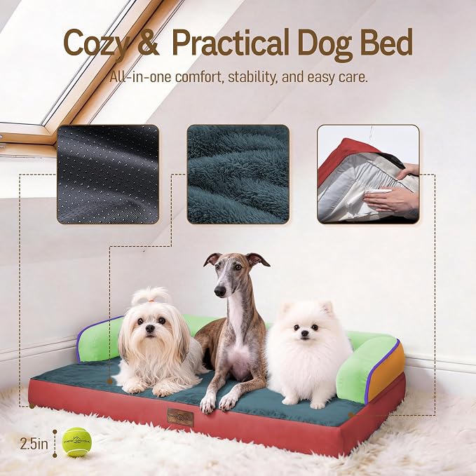 Comfort Expression Large Dog Bed Orthopedic -Washable XL Dog Beds Waterproof Pet Couch Memory Foam Sofa Bolster with Removable Cover - 42 x 30