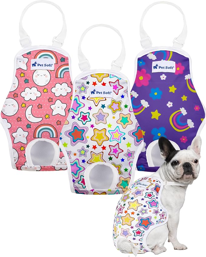 Pet Soft Dog Diapers Female Onesie Sanitary Pantie with Adjustable Suspender, Colorful Pattern Washable Puppy Diapers Female, Super Absorbent Underwear Dog Diaper for Heat (Nature, XL)