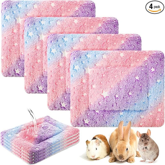 Haull 4 Pcs Waterproof Guinea Pig Bedding Soft Dog Cat Bed Crate Mat Small Animal Plush Cage Liners Rabbit Bunny Kennel Pad Reversible Cozy Pee Thickened Hamster Pad(Colorful Star,13 x 10 Inch)