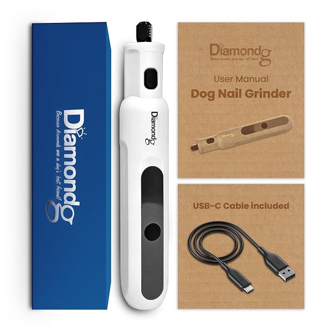 Diamondg Cordless Micro Dog Nail Grinder with Quiet Sound & LED Tip for Large & Small Dogs, 4hrs. Runtime - Electric Dog Nail Trimmer, Heavy Duty Rotary Tool Alternative to Toenail Clippers & Filers