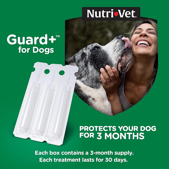 Nutri-Vet Guard+ for Dogs, Flea and Tick Prevention Spot On Drops, Topical Treatment for Dogs 89-132 lbs, Puppy Essentials, Waterproof Formula, 3 Monthly Doses, 90 Days of Protection