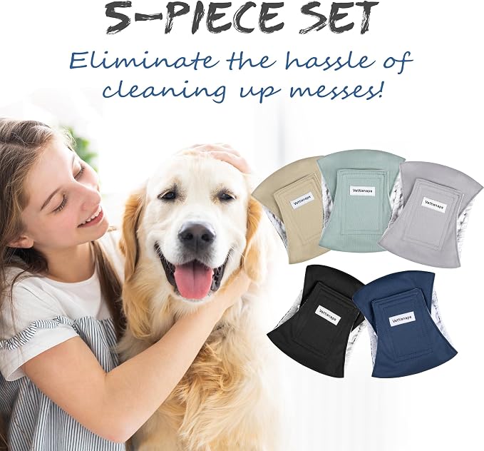 ttisnaps 5 Pack Dog Diapers Male Reusable Belly Bands Washable for Large Male Dogs, High Absorbency for Puppy & Doggy, Size XL