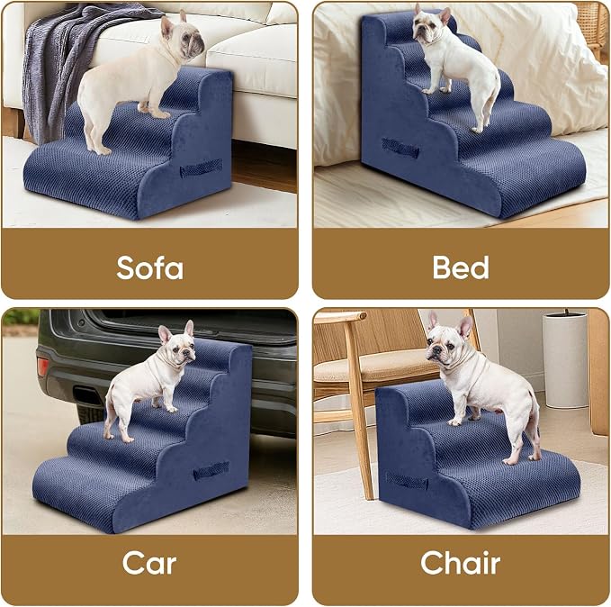 PAWSCRAT Pet Stairs for Dogs 5-Step, 22.8" H Pet Stairs for High Bed, Couch Sofa & Chair, 30D Material Soft Foam Dog Steps with Non-Slip Bottom Surface Removable Washable Cover, Blue
