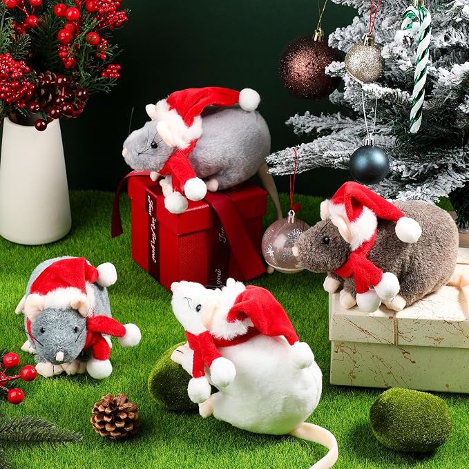 Honoson 8 Pcs Rat Stuffed Animal Mouse Plush Toy 7 Inch Fake Rat Small Stuffed Mice Bulk Cuddly Realistic Plushies for Birthday Christmas Surprise Gifts(Mixed Color,Holiday)