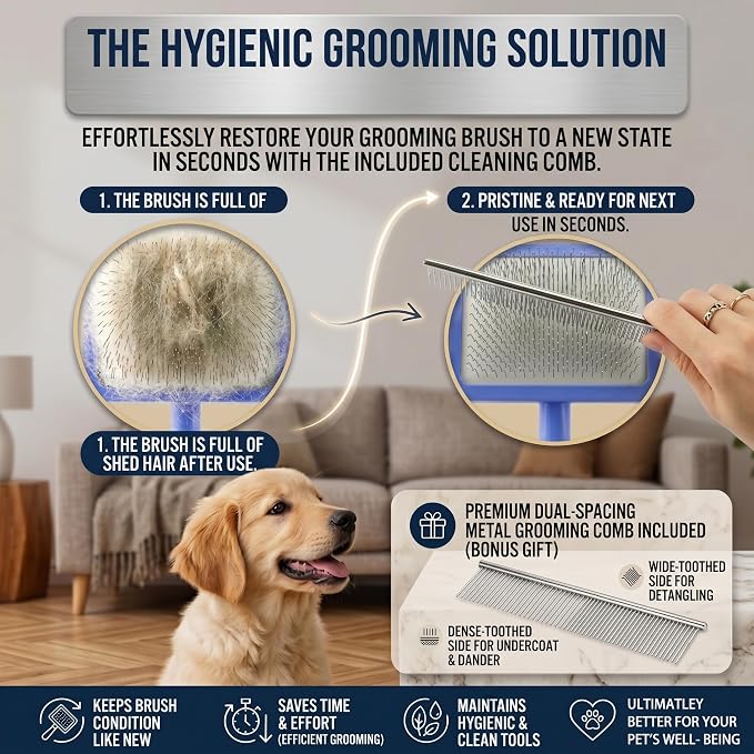 Large Slicker Brush for Dogs - 3-Piece Solid Wood Dog Grooming Kit for Doodles and Poodles - for Wavy, Curly & Matted Hair, Blue