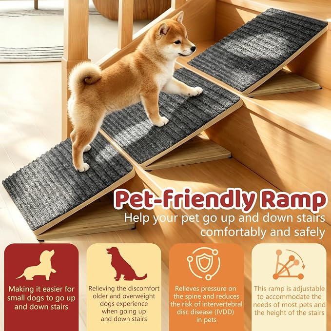 Dog Ramp for Stairs 4 Pack,Adjustable Height Wooden Pet Stair Wedges for Dogs & Cats,Foldable Indoor Step Ramp with High-Traction Carpet Surface for Large Senior Short-Legged Pets,Couch Bed