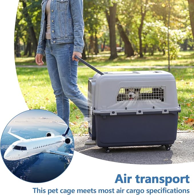 Generic Cats & Rabbit Animal Carrier Travel Cage Box Length 33in/Width 21.6in/Height 25.2in with Handle & Metal Door Portable Transporter Box for Indoor Outdoor Puppies Kittens