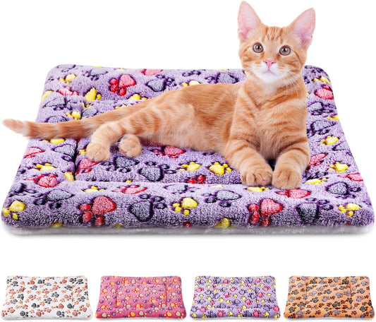 4 Pack Ultra Soft Dog Cat Bed Mat with Cute Prints Reversible Fleece Dog Crate Kennel Pad Cozy Washable Thickened Hamster Guinea Pig Pet Bed Mat for Small Animals(21 x 14 Inches,Vivid Color)