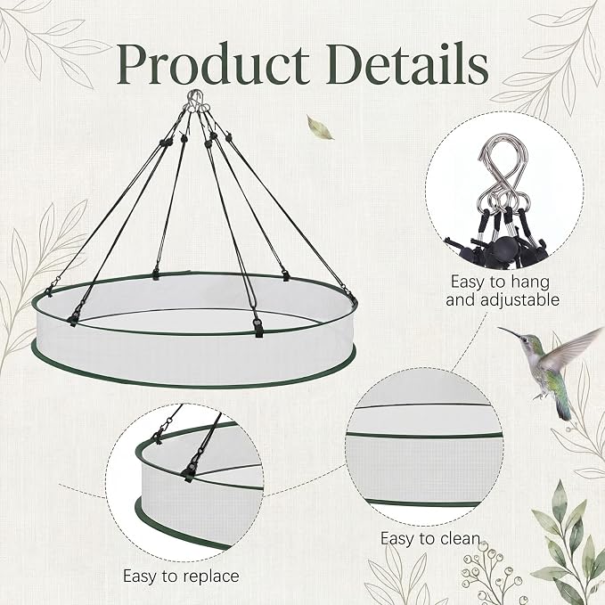 FoldTier 1 Pieces Universal Wild Bird Seed Catcher Hanging Hoop Platform Bird Seed Catcher Tray for Hummingbird Feeders Bee Feeder Outdoor Garden Accessories (30 Inch)