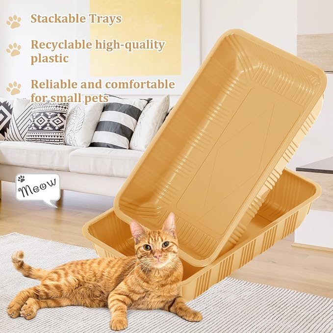 Tessco for you 30 Pack Disposable Cat Litter Boxes, Plastic Leakproof Litter Trays for Cats, Disposable Travel or Temporary Litters Pan for Kittens and Small Pets, 16.7 x 10.5 x 3.4 Inch(Light Brown)