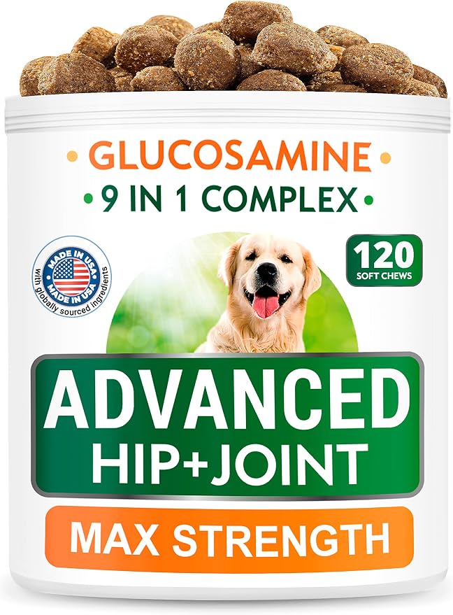 Glucosamine Dog Chews + Old Dog Joint Pain Relief Supplement Bundle - Senior Advanced Hip & Joint Support Formula - Chondroitin, MSM, Omega-3 - Bacon Flavor - 120 + 120 Chews - Made in USA