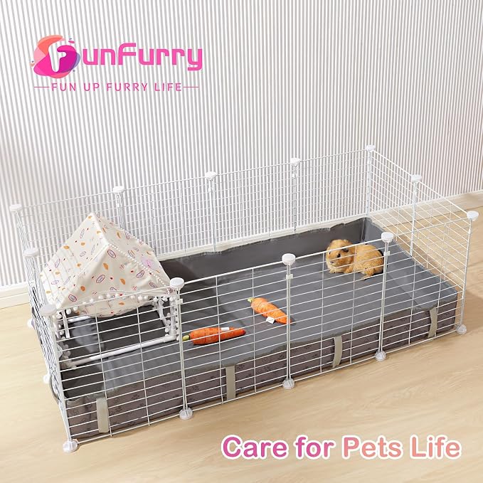 Funfurry Waterproof Guinea Pig Cage Liner,Washable Tarp Bottom Base,Cage Liners for Small Animals,Hamster Chinchilla Hedgehog Ferret Rabbit. (Dark Grey-Paw, 24" X 60")