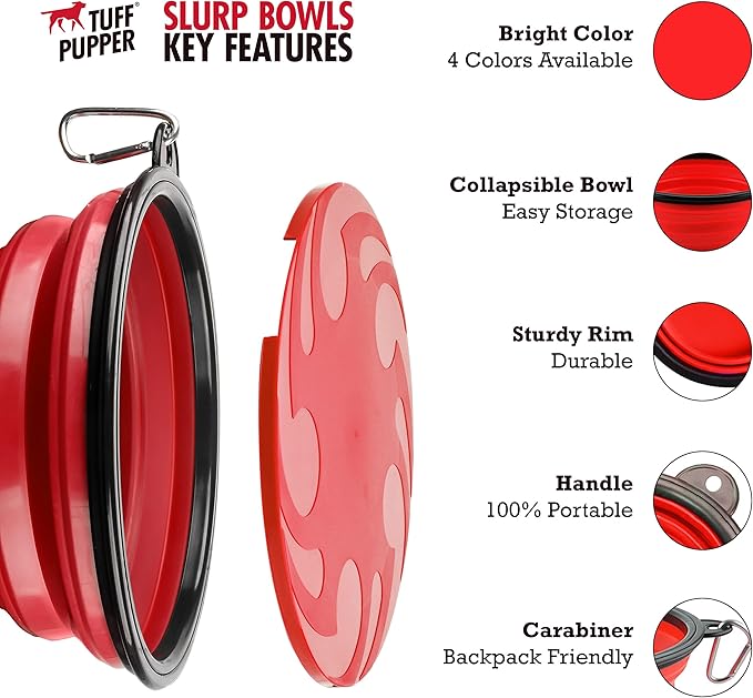 XL Collapsible Dog Bowl (60oz / 8 Cups) and 40oz Pupflask Portable Water Bottle - Red