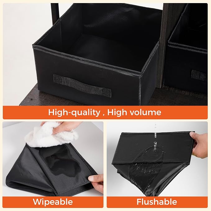 Dwanton Litter Box Enclosure with 3 Storage Shelves and 2 Drawers, 2-in-1 Hidden Cat Litter Box Enclosure Furniture with Shelf, Reversible Entrance, Washable Drawers, 61.8-Inch, Dark Grey