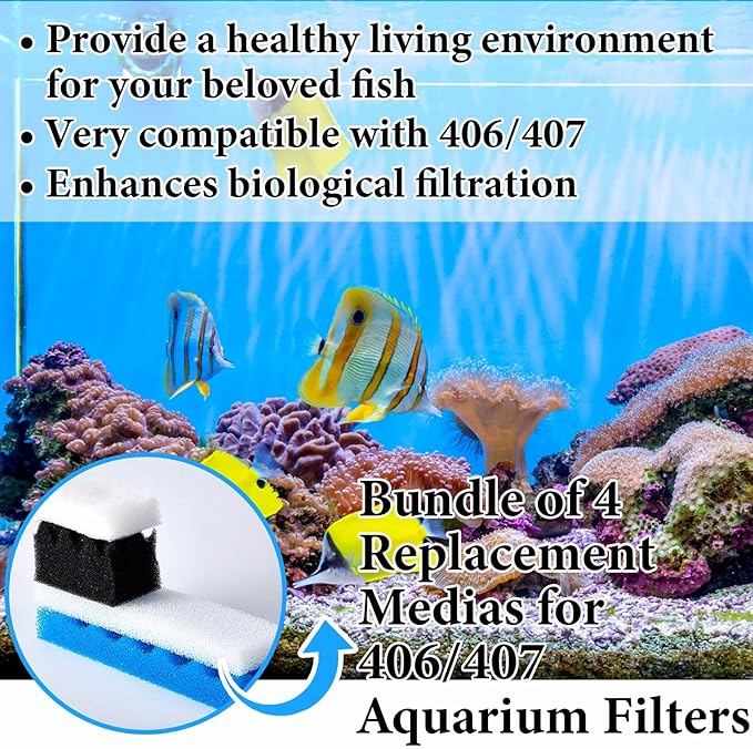 Threlaco 24 Pcs Compatible with Fluval 406/407 Aquarium Filters Sponge Set, Including Foam Pad, Water Polishing Pad, Foam Max, for Replacement Filter Media (Compatible with Fluval 406/407)