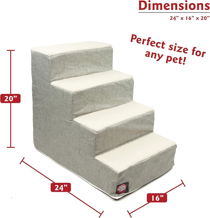 Majestic Pet 4 Step Portable Dog Stairs for Small Dogs to get on Bed Supports 25 lbs or Less – Dog Steps for High Bed with Machine Washable Cover – Pet Stairs for Cats Jackson Heathered Gray