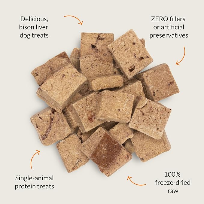 ULTIMATE PET NUTRITION Nutra Bites Freeze Dried Raw Single Ingredient Training Treats Food Topper for Dogs, 4 Ounces, Bison Liver