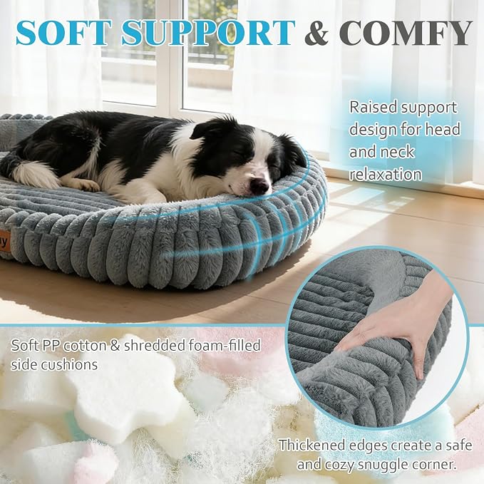 Orthopedic Dog Bed, Memory Foam Bolster Bed for Small Dogs | 43L x 31W x 5.5H, Bolster Sides Design, Washable Cover, Orthopedic Support Structure, Non-Slip Bottom, XXL Dog Bed, Grey