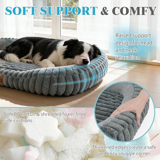Orthopedic Dog Bed, Memory Foam Bolster Bed for Large Sized Dog | 35L x 27W x 5.5H, Bolster Sides Design, Washable Cover, Orthopedic Support Structure, Non-Slip Bottom,Large Dog Beds, Grey