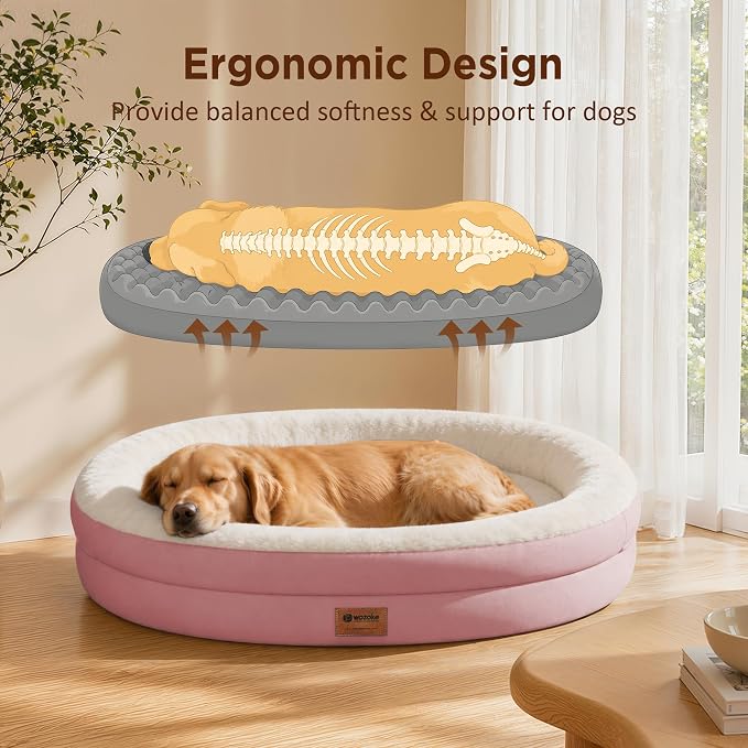 Orthopedic Dog Bed for Medium Dogs, Waterproof Dog Bed with Removable Bolsters, Egg Crate Foam Pet Couch for Medium Size Dog with Machine Washable Cover & Non-Slip Bottom, Pink