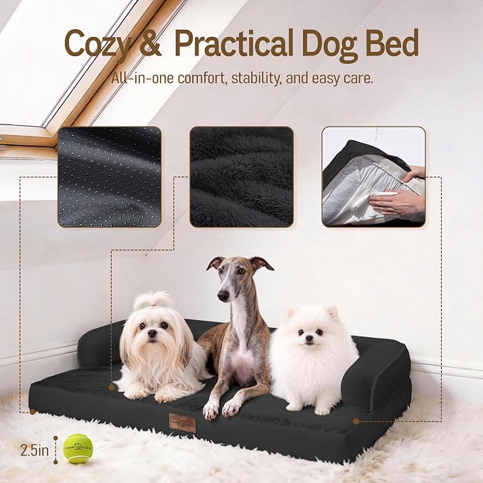 Comfort Expression Extra Large Dog Bed - XXL Orthopedic Washable Bed for Big Dogs - Waterproof Bolster Pet Couch with Removable Non-Slip Cover, 48 x 33