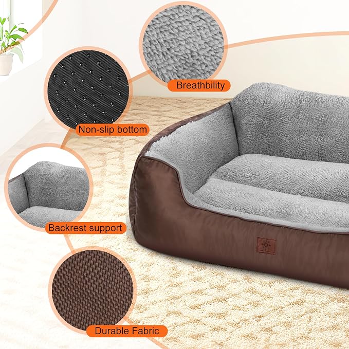 Medium Dog Beds, Calming Anti-Anxiety Pet Bed for Small Dogs, Dog Beds for Small and Medium Pets with Non-Slip Bottom, 28”x20”x7”, Brown