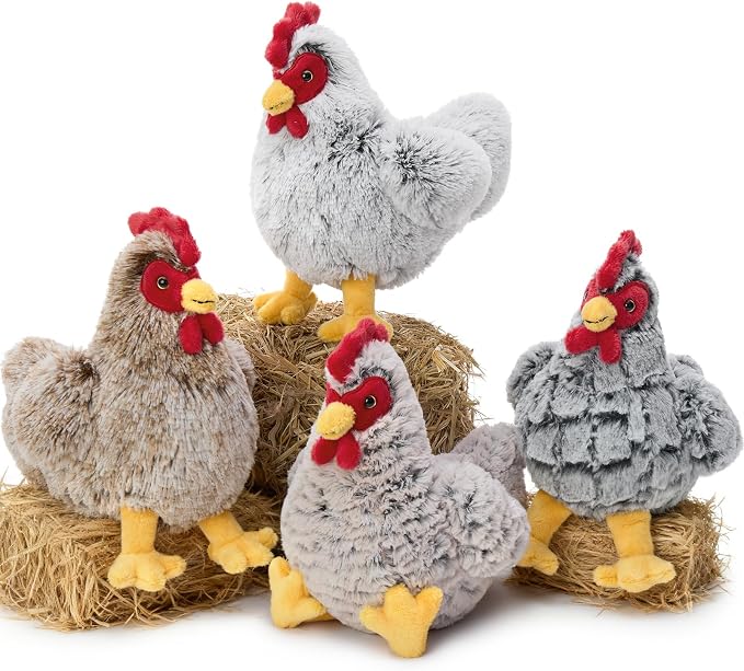 Muiteiur 4 Pack Hen Stuffed Animal Set, 9.8 inch Cute Chicken Stuffed Toy, Hen Plush Bulk for Kids Toddlers Birthday Gifts