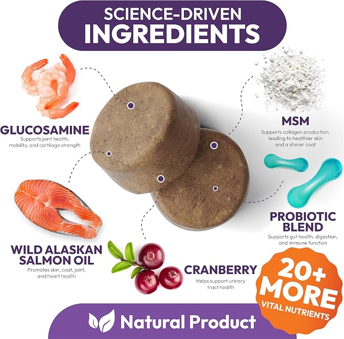 25-in-1 Dog Vitamins and Supplements - 250 Chews Dog Multivitamin Chewable with Glucosamine, Probiotics Omega 3 for Dogs Skin & Coat Hip & Joint Gut Brain Immune Support - Senior & Puppy Multivitamin