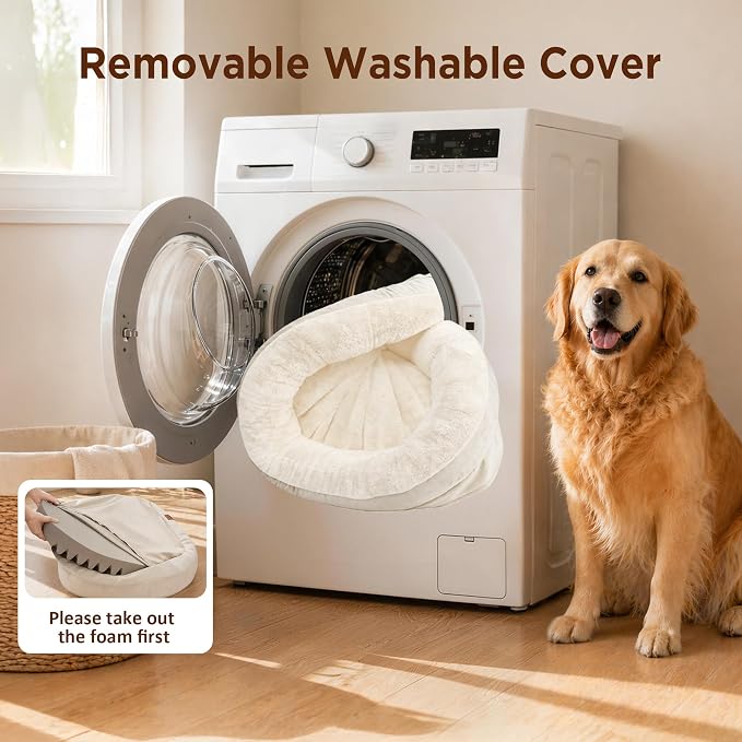 Orthopedic Dog Bed for Large Dogs, Waterproof Dog Bed for Large Size Dogs with Bolsters, Egg Crate Foam Sofa Bed with Washable Removable Cover & Non-Slip Bottom, Light Beige