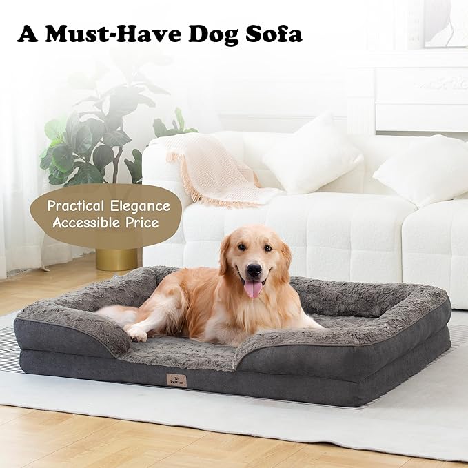 XXL Orthopedic Dog Beds Large Sized Dog - Washable Large Dog Cat Bed Waterproof, Comfort Dogs Couch Sofa with Washable Removable Cover, Pet Bed with Nonskid Bottom, 53'', Dark Grey