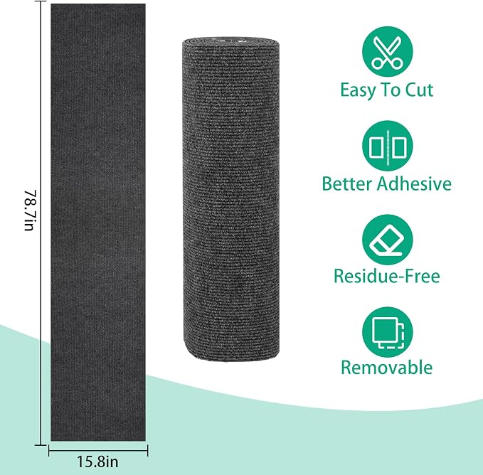 Trimmable Cat Scratcher Mat 2PCS, 78.7"x15.8" Self-Adhesive Scratching Carpet Pad Replacement for Cat Tree Shelves, Steps and Posts, DIY Scratch Couch Furniture Protector
