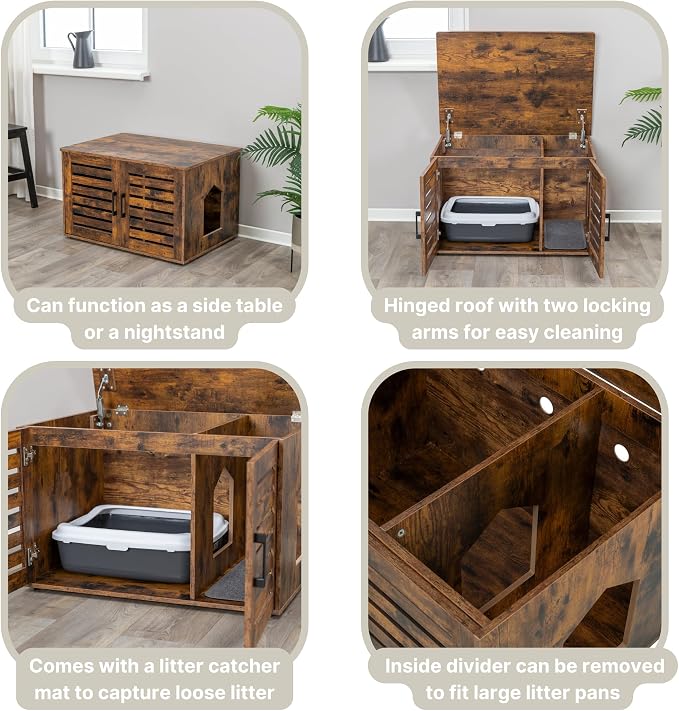 Trixie XL Farmhouse Litter Box Enclosure, Indoor Cat Furniture, Hidden Litter Box Cabinet or End Table, Brown
