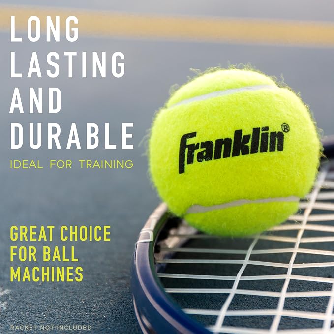 Franklin Sports Pressureless Tennis Balls - Official Size, Low Pressure - Great for Training + Practice - Low Bounce - All Court Surface - Carry Bag Included