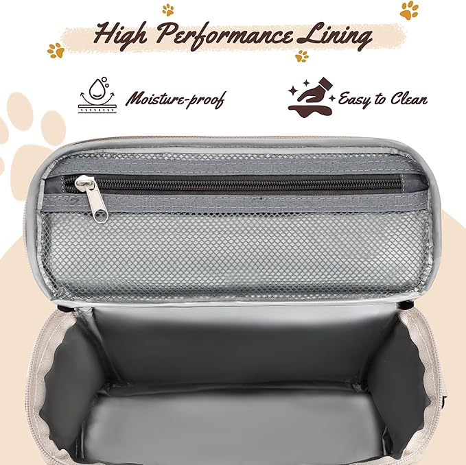 Modoker Dog Travel Bag Organizer for Supplies with 2 Food Containers, 2 Collapsible Bowls & Feeding Mat, Airline Approved Dog Travel Accessories Duffel Bag for Weekend Trips, Camping & Beach, Beige