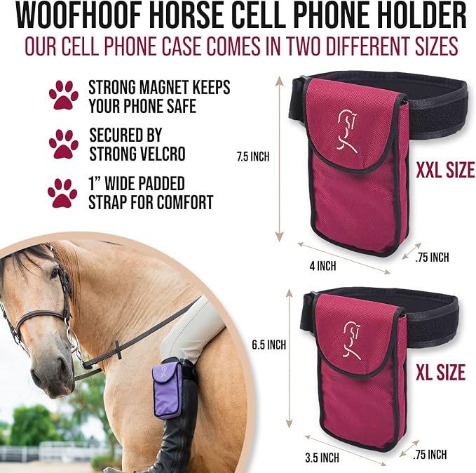 Woofhoof Equestrian Cell Phone Holder, XL Burgundy On The Calf/Leg Band Holster - Perfect Horse Accessories, Universal Fit, Padded Strap, Magnetic Closure, Made of Durable Nylon, Machine Washable